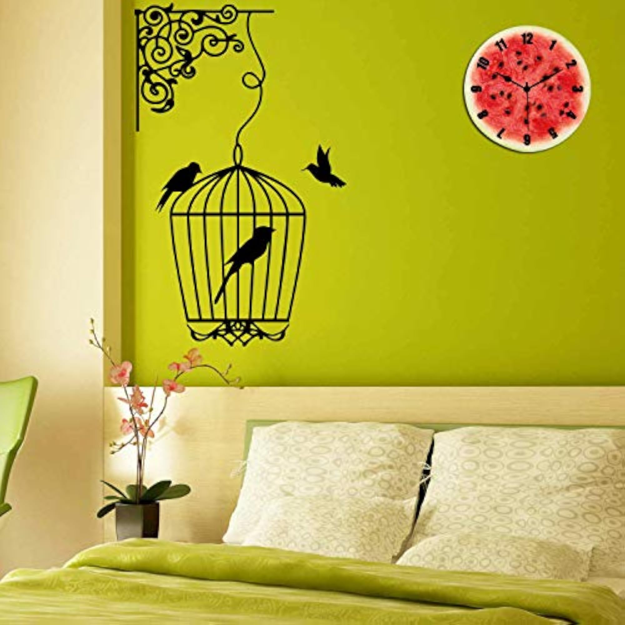 Watermelon Printed Decorative Wall Clock, Round Wooden Timepiece