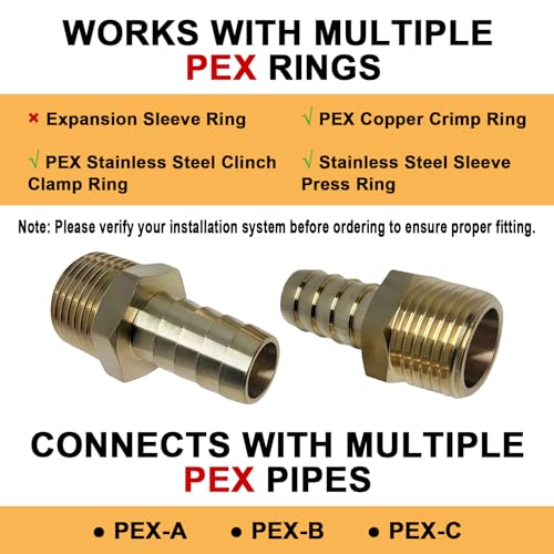 Image of 4-Pack 3 /4 inch Male NPT to 3 /4 inch PEX Adapter, Durable and Sturdy No Lead Brass Crimp Fitting, External Thread Straight Through for Pipeline Renovation or Maintenance