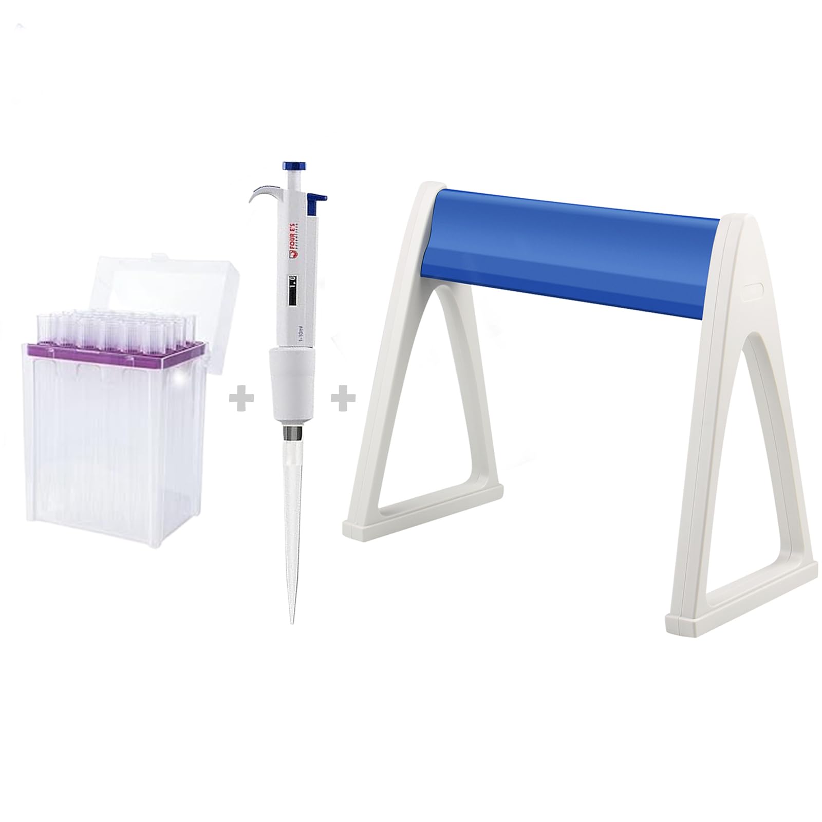 FOUR E'S SCIENTIFIC Laboratory Pipette Stand with 1-10ML Single-Channel Pipettor and 10ml Pipette Tips (1 Rack 24 Tips)