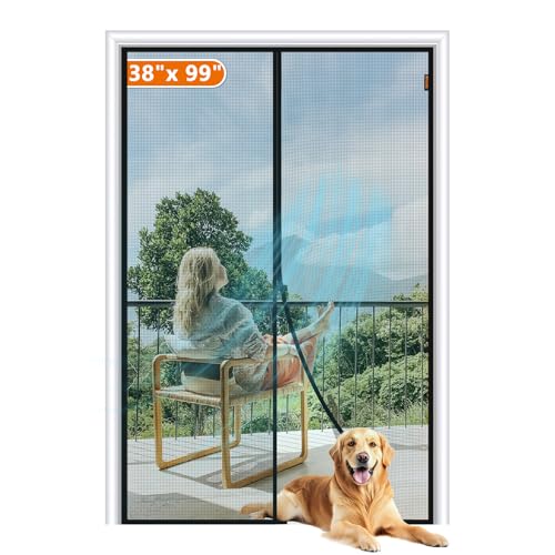 Image of MAGZO Magnetic Screen Door Fit Door Size 38 x 99 Inch, Screen Size 40 inch x 100 inch Strong Magnets Mesh, Reinforced Fiberglass Net for Patio and Front Entrances, Gray