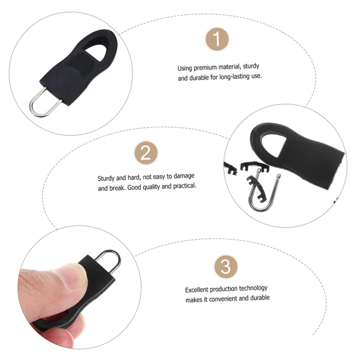 NUOBESTY 24pcs Detachable Zipper Pulls Replacement Kit Durable Zipper Fixers for Bags Coats and Garments and Easy Installation Sturdy Design