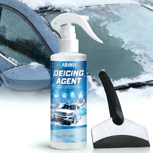 AllisWay Quita Hielo Parabrisas Coche, 250ml Descongelador Parabrisas, Windshield Deicer, Derrite Rápidamente la Escarcha, Adecuado para Parabrisas, Espejos Retrovisores y Carrocerías de AutomóViles