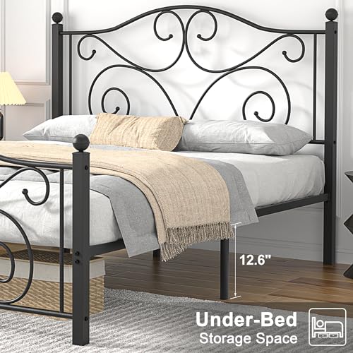 Image of VECELO Queen Size Bed Frame with Headboard and Footboard, Heavy Duty Metal Slat Support, Platform Mattress Foundation, No Box Spring Needed, Easy Assembly, Dark Black