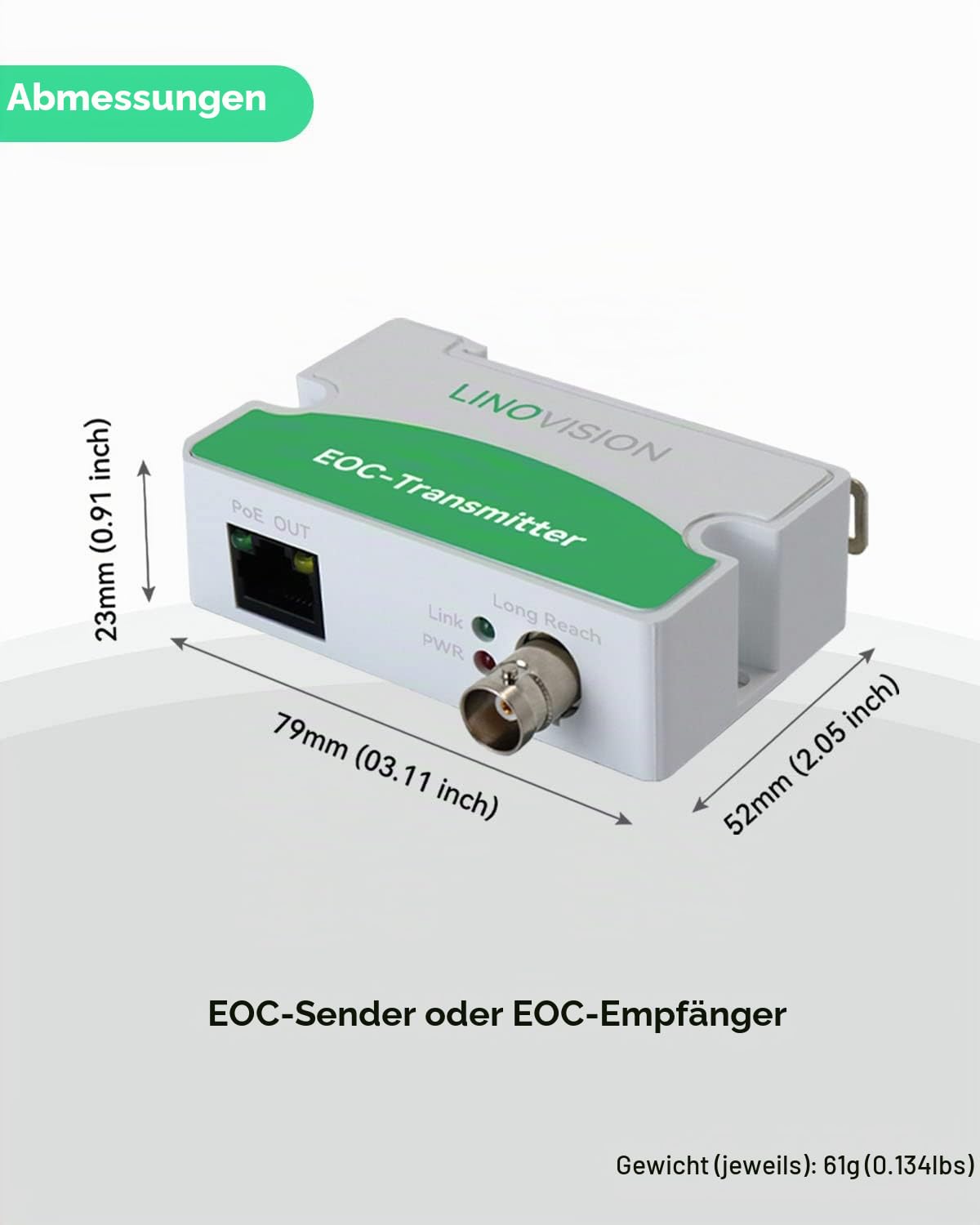 LINOVISION POE über Koax EOC Konverter IP über Koax Max. 3000 Fuß Strom- und Datenübertragung über RG59-Koaxialkabel zur Aufrüstung des analogen Überwachungssystems auf EIN IP-Überwachungssystem