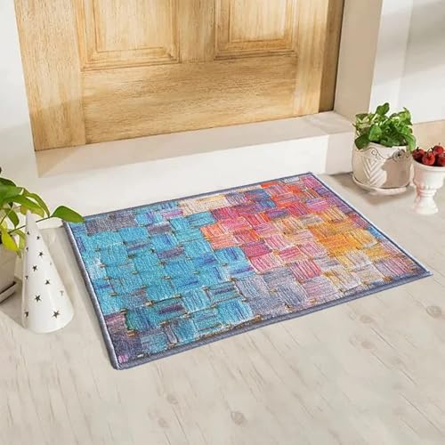 Image of Matz&More Nylon Tufted Gel Baking Anti-Slip Floor Mat | 40 x 60 cm | Multicolour Checkered Design | Doormat for Home Entrance, Kitchen & Bedroom