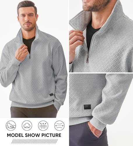 JMIERR Men's Quarter Zip Waffle Sweatshirts Casual Long Sleeve Solid Color Geometric Texture Pullover Knit Polo Sweatshirt3