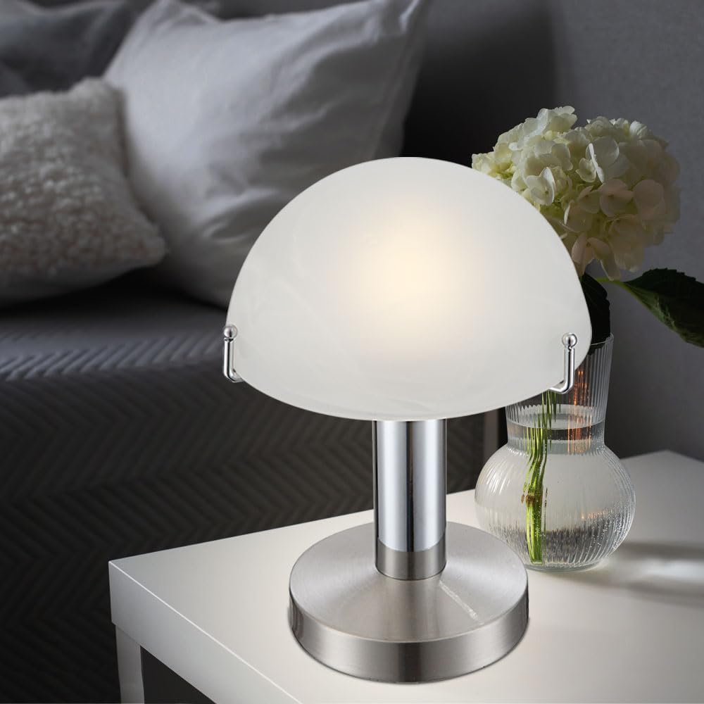 Globo LED Tisch Lampe Leuchte Nickel Matt Chrom Glas Touch Schalter Schlaf Zimmer, 21934