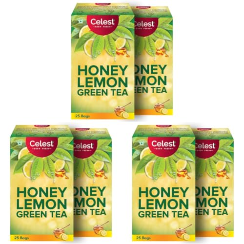 Image of Celest Green Tea Bags 50 pcs | Green Tea for Weight Loss | Lemon & Honey | 25 Teabags (Pack of 6)