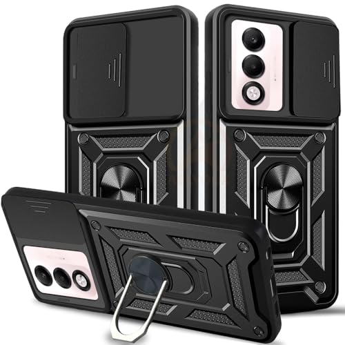 Image of Armor Bumper Back Cover Case for Oppo K13X 5G Rotating Camera Cover, Ring Holder & Kickstand | Heavy Duty & 360 Degree Protection Oppo K13X 5G Back Cover (Black)