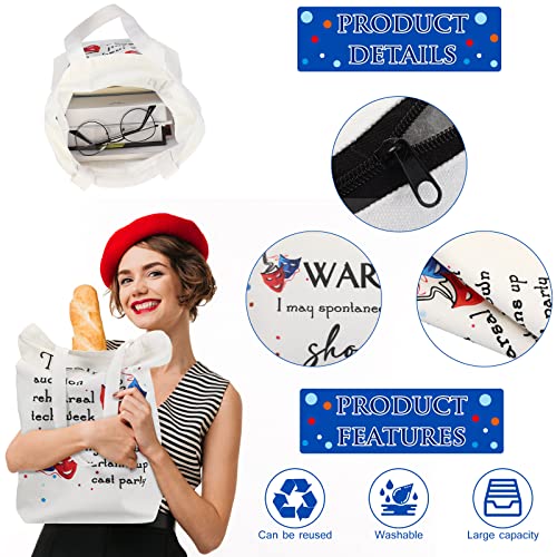 Image of Sieral 2 Pieces Theater Gift Musical Theater Life Show Canvas Tote Bag Cosmetic Reusable Comedy Tragedy Mask Makeup Bag Pouch Drama Gift for Women Actress Teacher