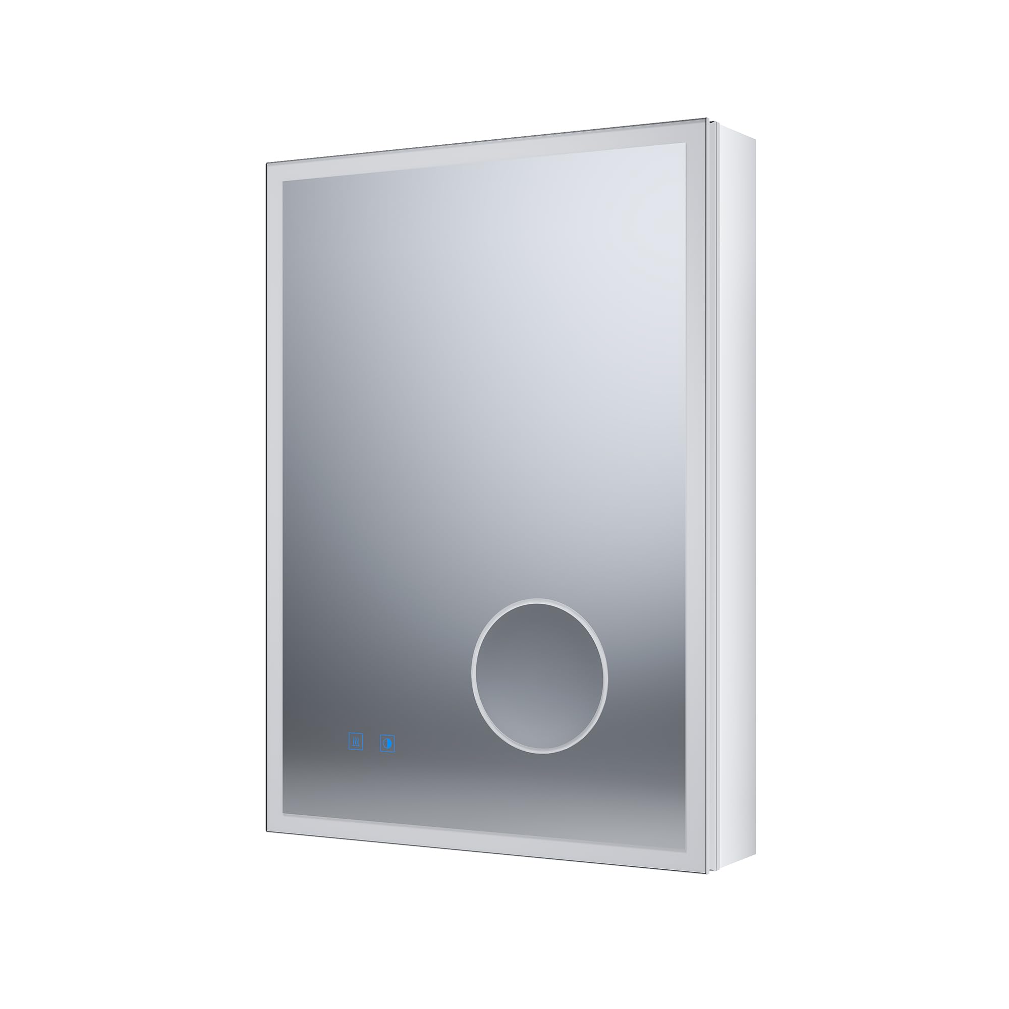 SONNI Szafka łazienkowa z lustrem LED z 3-krotnym powiększeniem i gniazdkiem 70 x 50 cm, aluminiowa szafka z lustrem z włącznikiem dotykowym, 3 kolory światła + defogging, IP44 wodoodporna