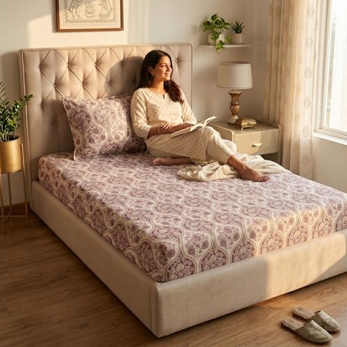 Image of Mafatlal Grace Single Size Bedsheet | 186 TC | 60x90 Inch Cotton for Everyday Comfort | Wrinkle Resistant Fabric | Raspberry Wine