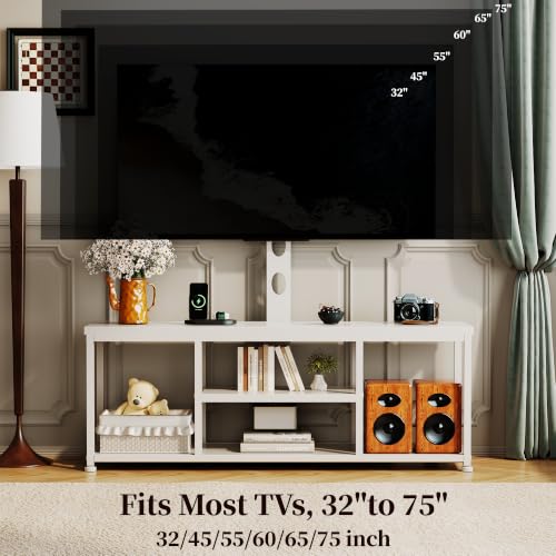 Image of LIVEHOM TV Stand with Mount for 75 Inch TV, Media Console for Living Room | Height Adjustable Mount, Open Metal & Wood Frame; Multi-Tier Open Shelving for Soundbars, Devices, and Decor.