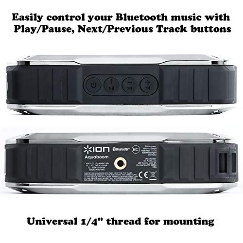 ION Audio Aquaboom | Waterproof Stereo Bluetooth Speaker with Built-in Microphone & Rechargeable Battery (10W)