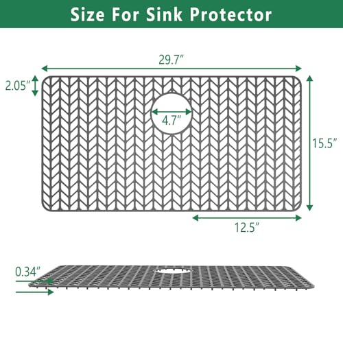 Image of GUUKIN Sink Protectors for Kitchen Mat -30 inchx 16 inch Silicone Kitchen Sink Mat Grid for Bottom of Farmhouse Stainless Steel Porcelain with Rear Drain(Grey
