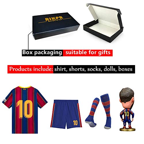 RIKPR New #10 Soccer Jersey for Boys Girls Youth Size Uniform with Doll and Sock Kids Football Shirt Gift Set (7-8year/size22)
