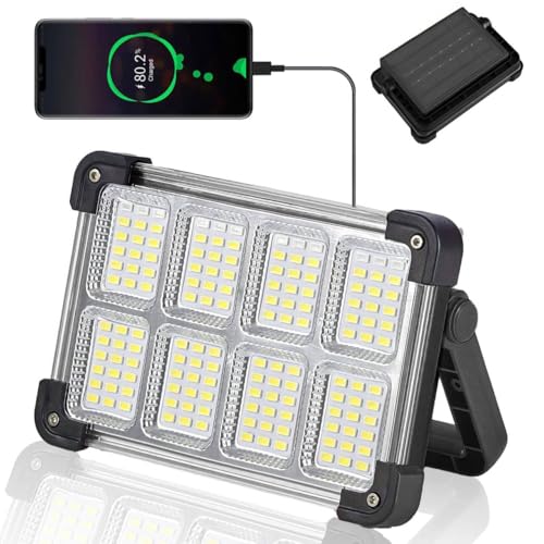 Image of 120W Solar Rechargeable Work Light, 144 LED Portable Flood Light with Stand, IP66 Waterproof 4 Modes LED Job Site Lighting Flashlights for Mechanic Camping Fishing Car Repair(Black 1 Pack)