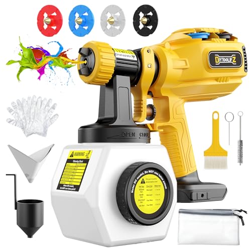 DIYtoolifz Cordless Paint Sprayer Compatible with Dewalt 20V Battery, 1200ML Electric Spray Paint Gun with 4 Nozzles & 3 Patterns, Quick Side Fill, Easy to Clean for House Painting, Fence(Tool Only)