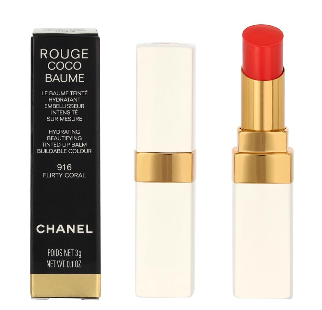 Rouge Coco Baume Hydrating Beautifying Tinted - 916 Flirty Coral by Chanel for Women - 0.11 oz Lip Balm