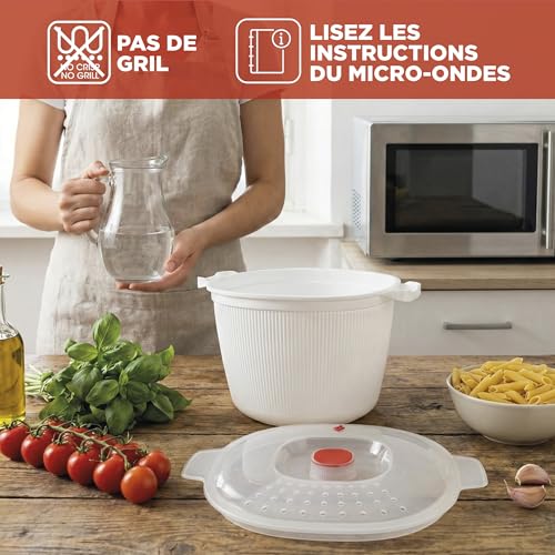 Snips - Cuiseur Vapeur Pâtes et Pommes de Terre Micro Onde 4L, Conteneur Alimentaire Micro Ondes avec Passoire Intégrée pour Cuit Vapeur, Récipient pour Cuisson Rapide Blanc 26,5x22x16,5 Made in Italy – vue 7