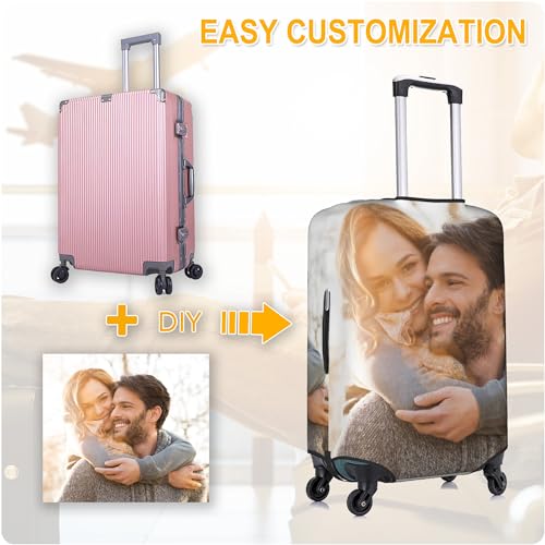 Custom Luggage Cover for 18-32 Inch, Personalized Suitcase Cover with Name Photo Text Double Sided Different Design, Customized Elastic Washable Anti-Scratch Travel Suitcase Protector - XL4