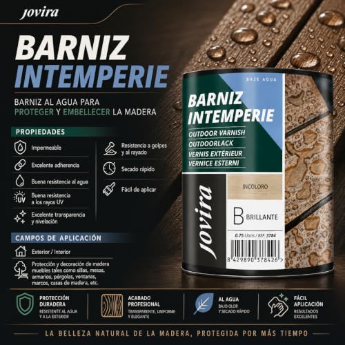 JOVIRA PINTURAS Wetterschutz Klarlack auf Wasserbasis, für die Pflege und Dekoration von Holz im Außenbereich. Wetterfester Lack. (750 ml… – Ansicht 2