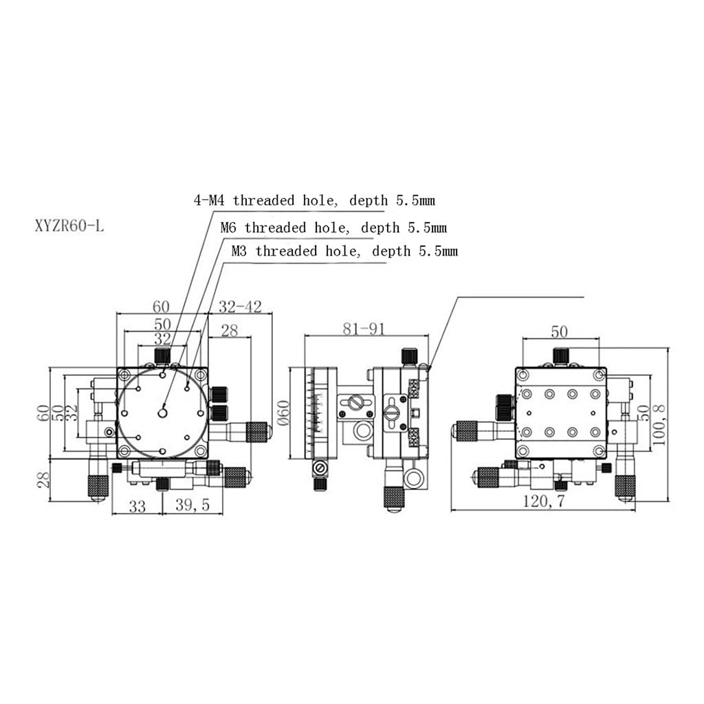 XYZR Axis LT60 60 × 60mm V-Type Piattaforma Di Rifilatura A 4 Assi Tavolo Scorrevole Di Messa A Punto Del Cuscinetto Della Fase Lineare Manuale, For Il Miglioramento Domestico 29.4N LT60-LM XYZR60-LM
