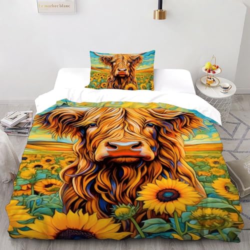 Vache des Highlands housse de couette microfibre sans repassage lit single