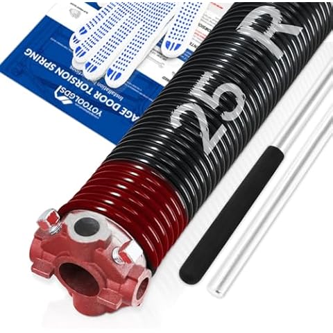 YoToolGDS Right Hand Wind（Red Cone）2" Garage Door Torsion Spring with Non-Slip Winding Bars & Gloves, High Precision Electrophoresis Black Coated, for Replacement, MIN 16,000 Cycles (0.225x2''x25'') Cover