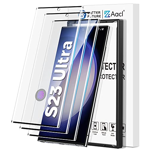 AACL 3D Curved Tempered Glass for Samsung Galaxy S23 Ultra Screen Protector, 9H Glass for S23 Ultra 5G, Scratch Proof, Easy Installation Frame, Bubble Free, Case Friendly [3 Pack] S23 Ultra