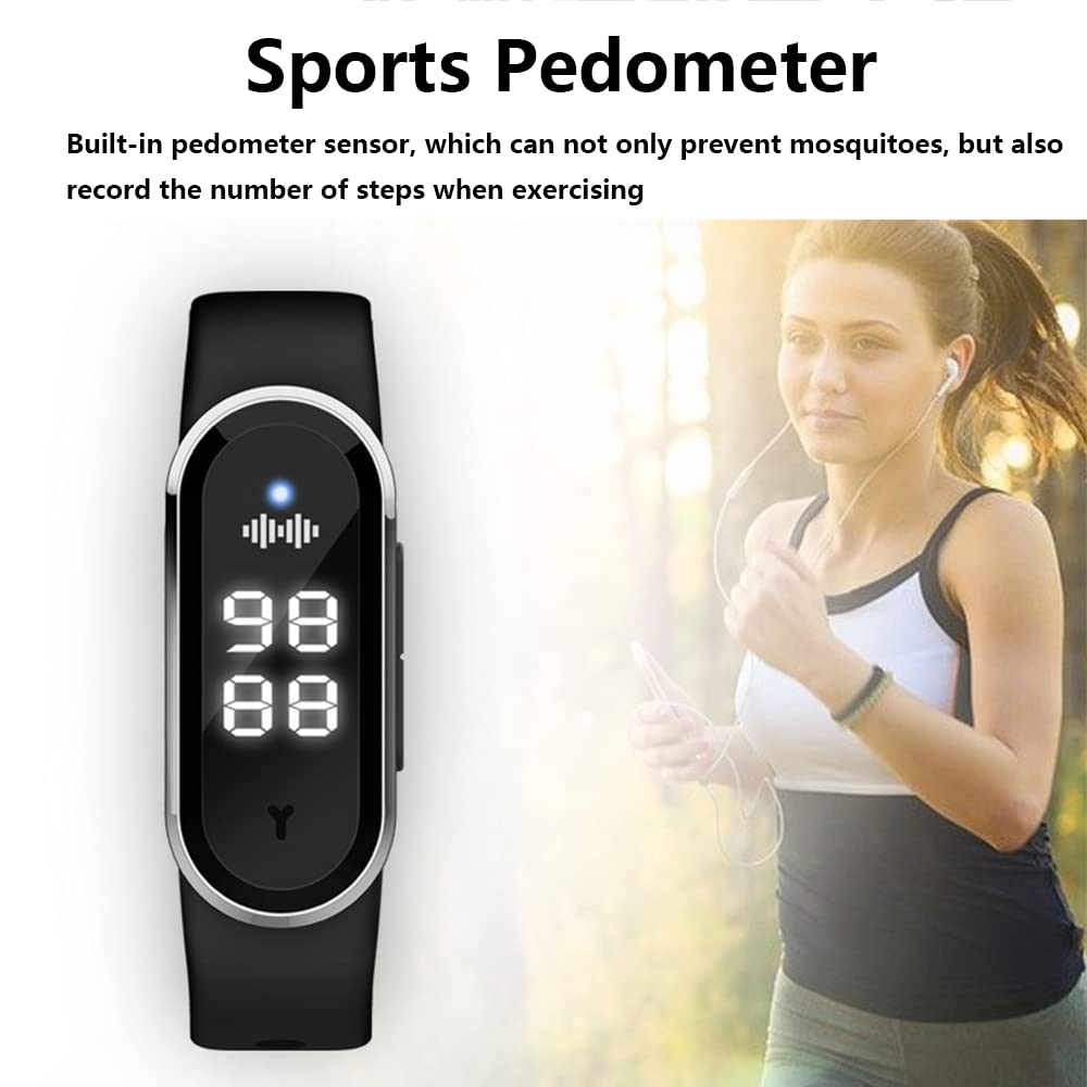 Pulsera repelente de mosquitos ultrasónica Pulsera deportiva repelente de mosquitos electrónica con carga USB Reloj repelente de insectos pantalla de reloj y detección de temperatura corporal (blanca)
