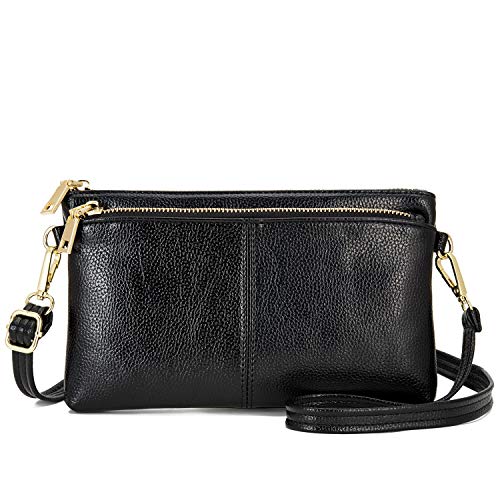 Triple Zip Small Crossbody Bag Lightweight Purses Vegan Wristlet Clutch