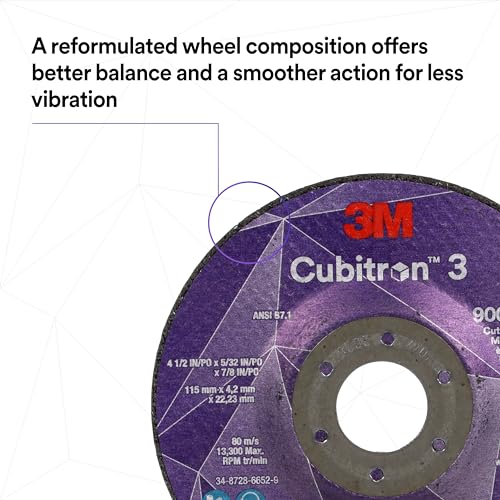 Image of 3M Cubitron 3 Cut and Grind Wheel, 88992, 36+, T27, 7 in x 1 /8 in x 5 /8 in-11, Pack of 10, ANSI, Longer Life, Faster Cut, Back-Gouging, Fillet Weld Removal, Cutting, Grinding