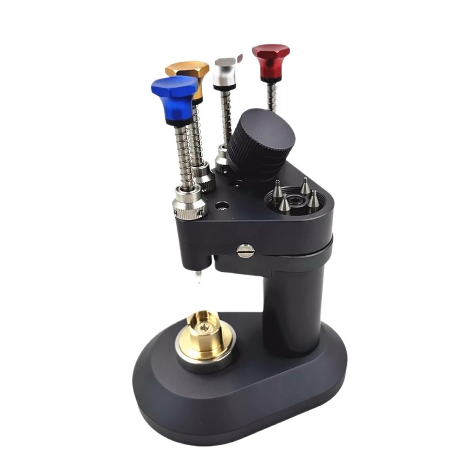 Juego de prensadores de agujas de reloj de 4 pines de alta precisión, kit de ajuste e instalación de agujas de reloj de acero for herramientas de reparación de relojeros. Para bricolaje