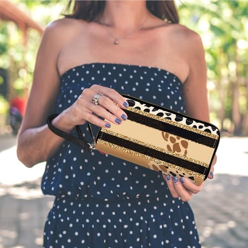 RFID Blocking Wristlet Wallet for Women, Slim PU Leather Clutch Purse with Zipper, Small Credit Card Holder with Wrist Strap, Travel Zip Wallet for Ladies,Cow Pattern with Gold Foil2