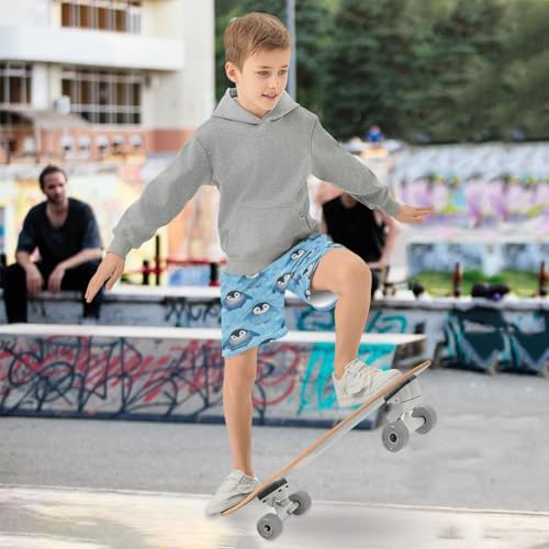 Boys Athletic Shorts with Pockets Big Eyes Penguin Running Basketball Shorts for Youth Elastic Waist Size 7-82