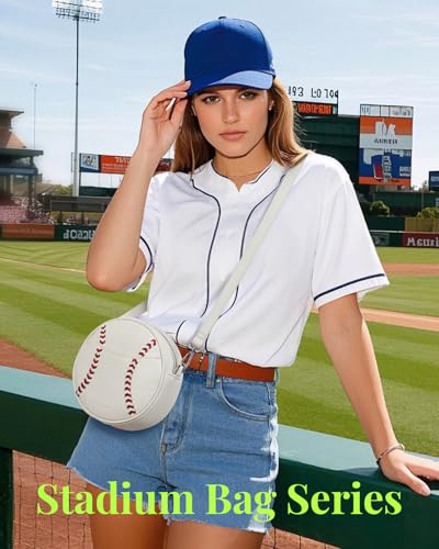 BOSTANTEN Baseball Crossbody Bags for Women Small Round Purse with Card Slots Cute Vegan Leather Shoulder Bag for Game Day2