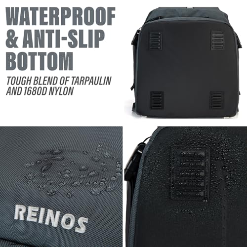 REINOS Travel Ski Boot Bag Backpack - Durable Boot Bags for Skiing Accessories, 60L Water-Resistant Padded Snow Skate Bag - Ski Gear Bag for Snowboard Boots, Helmet, Goggles (Grey)