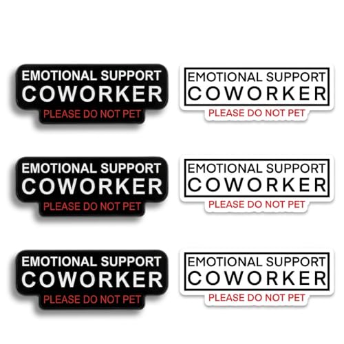 6Pcs Emotional Support Coworker Enamel Pin and Sticker Set Funny Office Humor Lapel Pins & White Decals Bundle Please Do Not Pet Work Bestie Colleague Gifts for Backpack Lanyard Laptop