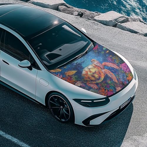 Image of Car Hood Cover Protector, A Washable Automotive Accessory with an Sea Turtle Print Design for Car Front Hoods, Measuring 59x51 Inches