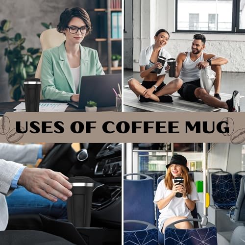 Image of Insulated Coffee Travel Mug 380 ml - Stainless Steel Vacuum Tumbler Sipper with Spill Proof Lid, Double Wall, Hot and Cold Coffee Cup for Office, Car, Portable for Men Women