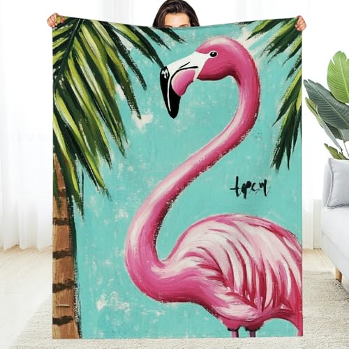 PALNKART Flamingo Palm Tree Summer Vibes Fuzzy Fluffy Soft Cozy Blanket, Multifunctional Gift Blanket for Sofa, Travel, Camping, Bed, Chair 40x50in