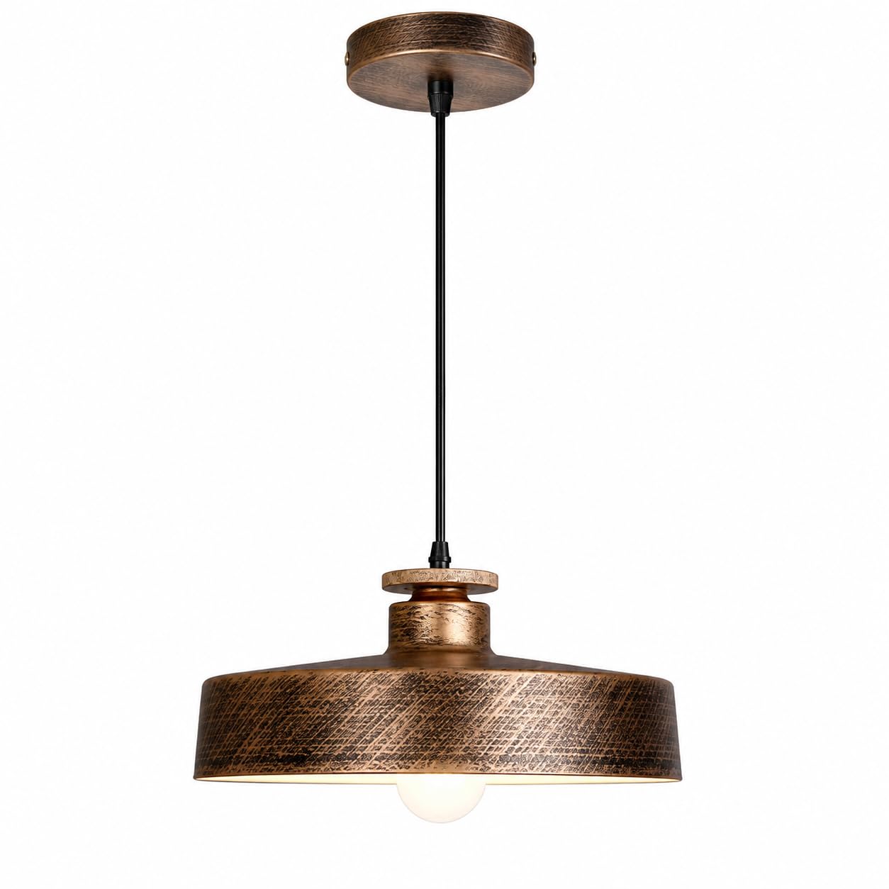 ESIYUVO Industrial Pendant Light, Vintage Textured Metal Hanging Lamp with Dome Shade and Adjustable Cord for Dining Room, Kitchen Island, Bedroom, Study, Entryway, Hallway and Indoor Home Decor