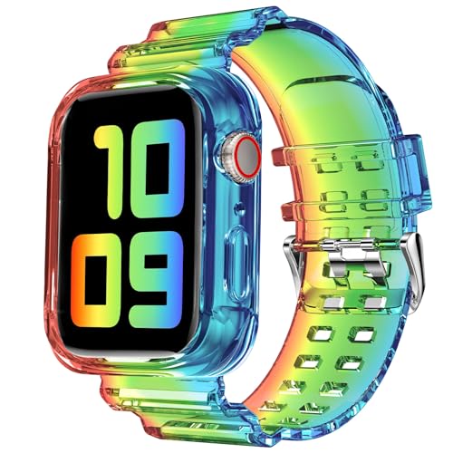 Bracelet Apple Watch 41mm anti-choc etui integral transparent arc-en-ciel pour iWatch Series 8 7 SE