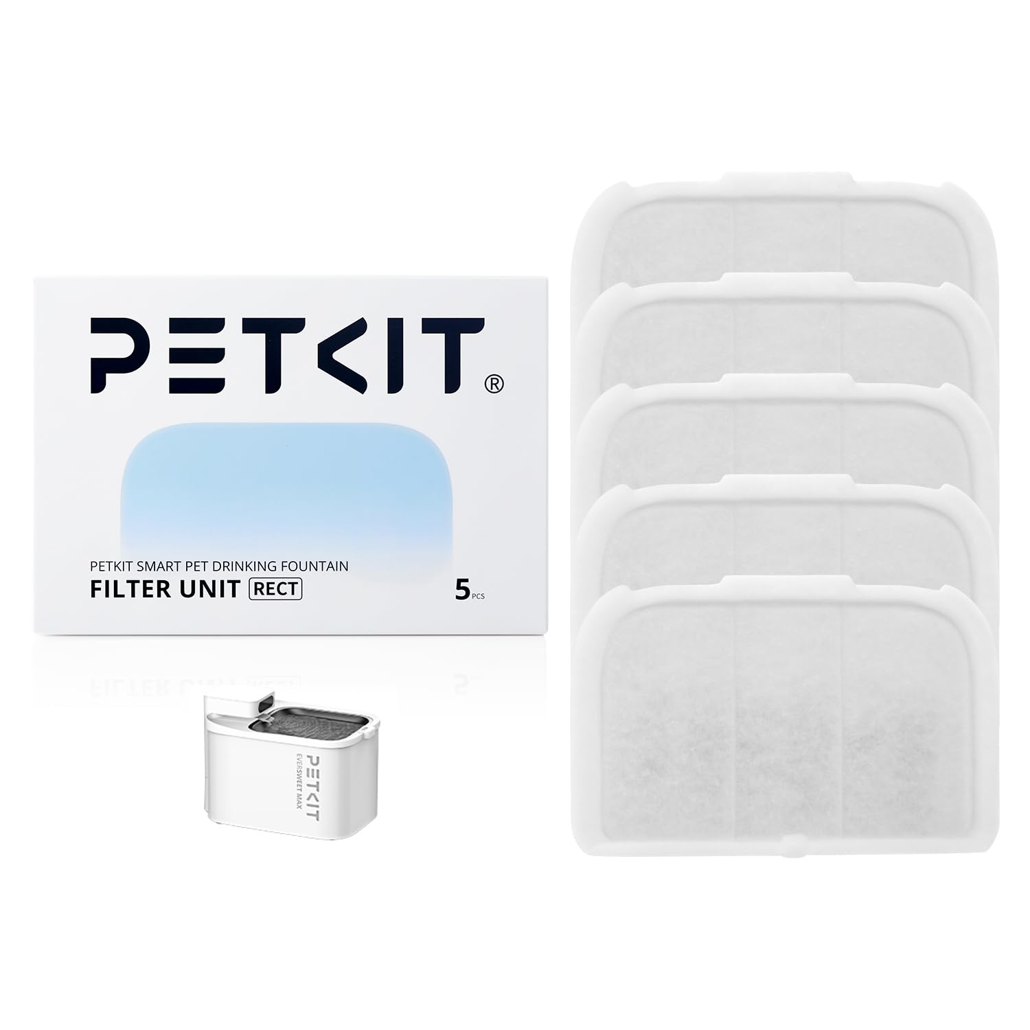 PETKIT Filter Unit RECT for EVERSWEET MAX Battery Operated Cat Water Fountain, Replacement Filters, 5 packs