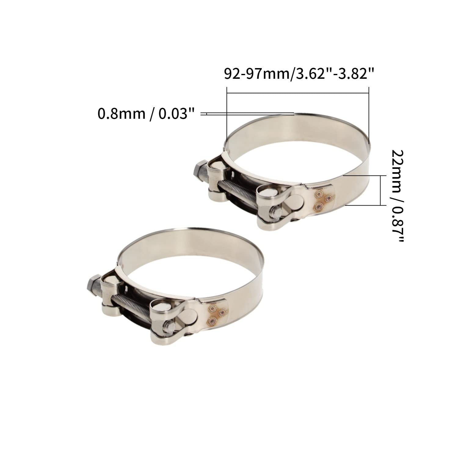 Juvielich T-Bolt Hose Clamp,Clamp Range 92-97mm,for Fuel Pump Filter Hose Plumbing Silver 2pcs