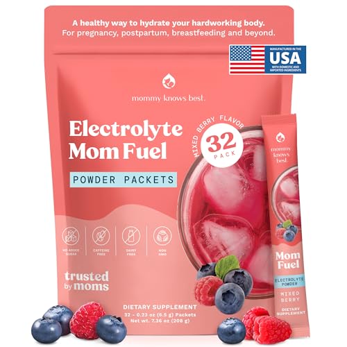 Image of Mommy Knows Best Mom Fuel Electrolyte Drink Mix for Moms, Hydration Support - for Pregnancy, Prenatal, Electrolytes + Trace Minerals, Lactation Drink Mix Supplement (32 Count)