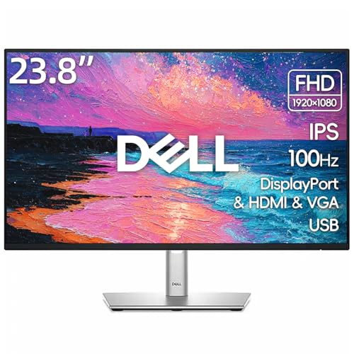 Image of Dell P24 inch Monitor, LED FHD - 100Hz Refresh Rate 1500:1 Contrast Ratio, AMD FreeSync - VESA, IPS, Height /Tilt /Pivot /Swivel Adjustability, DisplayPort & HDMI & VGA, USB, Black, Silver