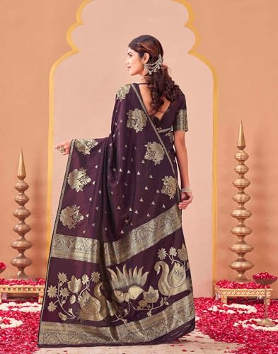 Image of SIRIL Women's Banarasi Soft Silk Saree Pure Silk with Unstitched Blouse Piece