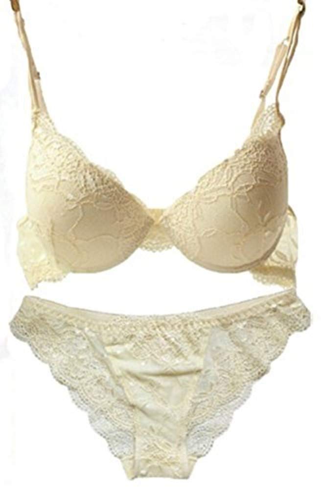 Nature Women's Solid Lace Push up Bra Set - (Beige 38B)